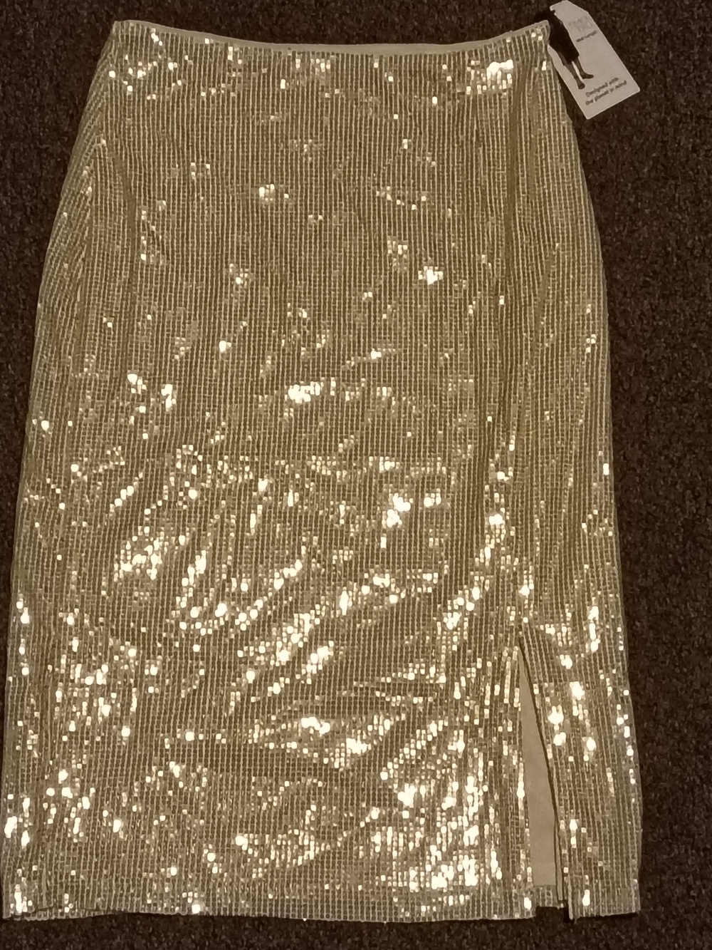 Time and Tru Gold Sequin Pencil Skirt with Side Slit